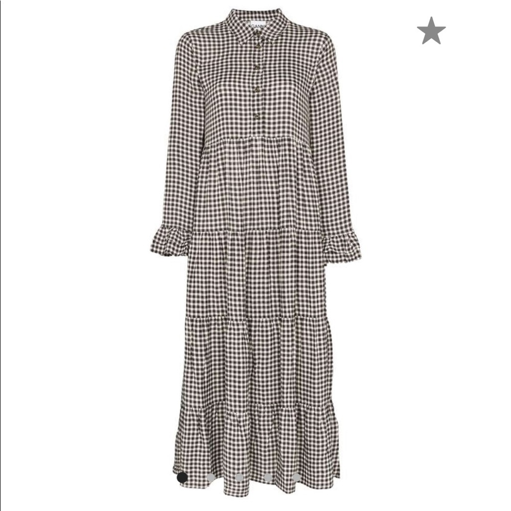 Ganni checked long sleeve shirt dress